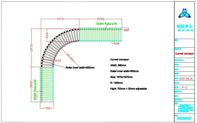 نوار نقاله منحنی از جنس استنلس استیل 304 کنترل PLC برای مواد عبوری 1